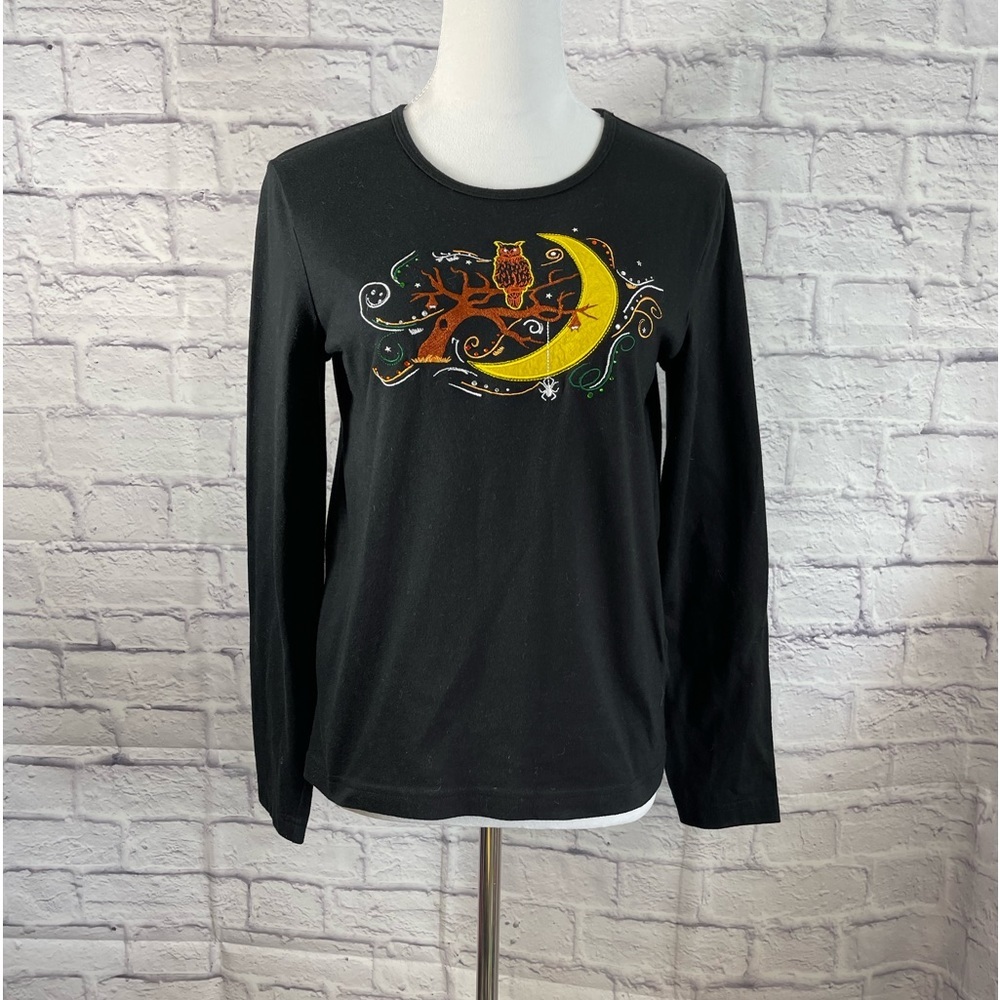 Cappagallo Black Long‎ Sleeve Embroidered Halloween Tee Shirt
